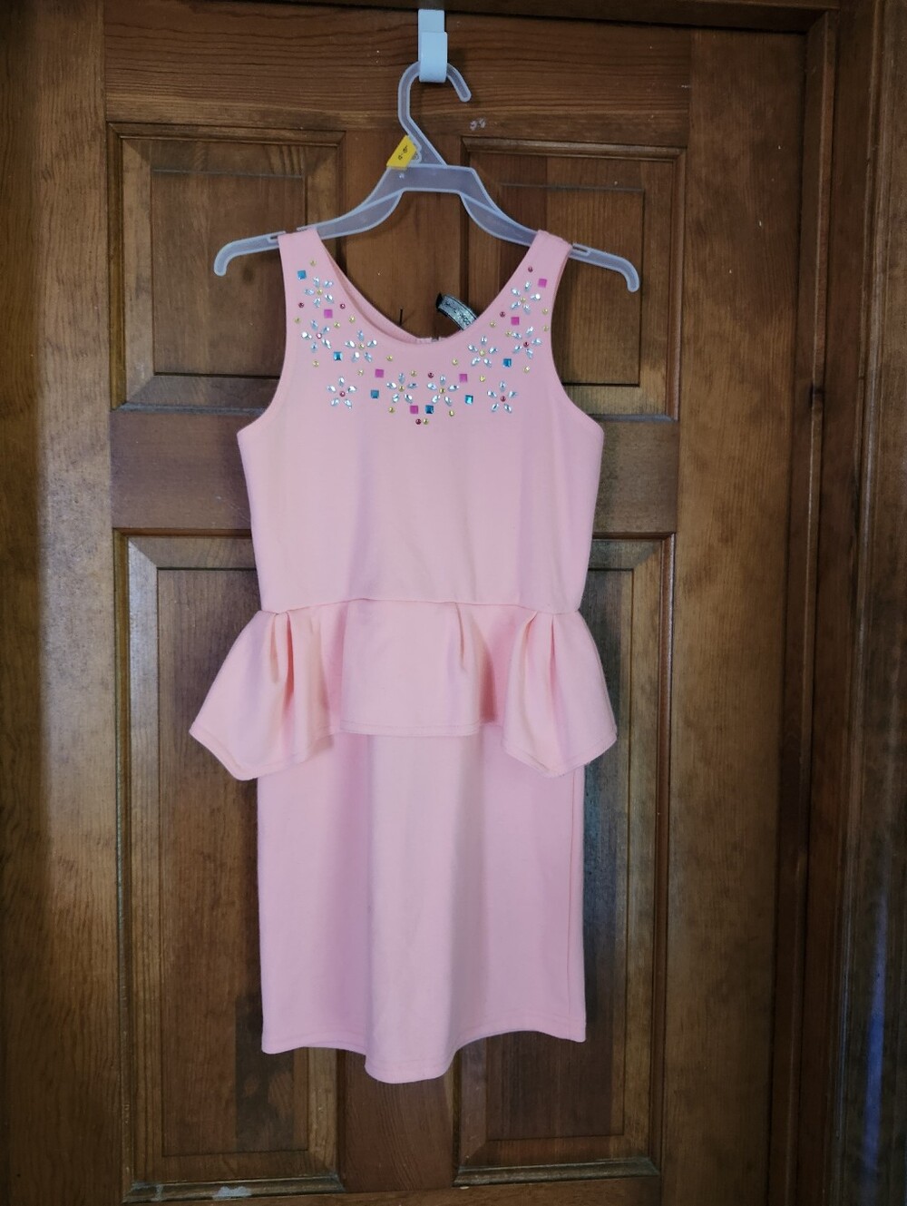 Girls' Pink Embellished Peplum Dress